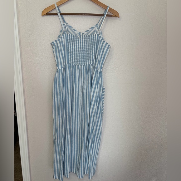 Bombay Paisley Light Blue Striped Cotton Button Front Midi Dress Pockets Summer - Picture 7 of 13